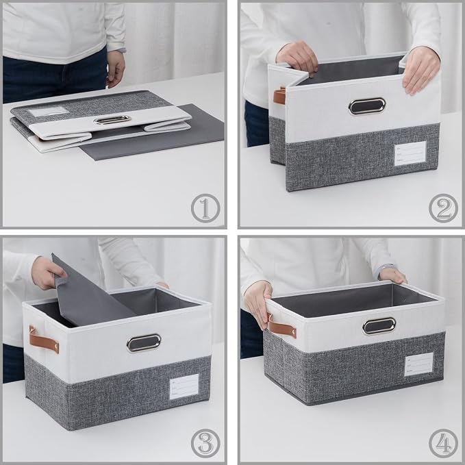 PRANDOM Larger Foldable Storage Bins with Handles [3-Pack] Fabric Collapsible Storage Boxes Baskets Cubes Containers with Handles for Closet Living Room Bedroom (Grey & White 17.3x12.2x10.4') - Image 5