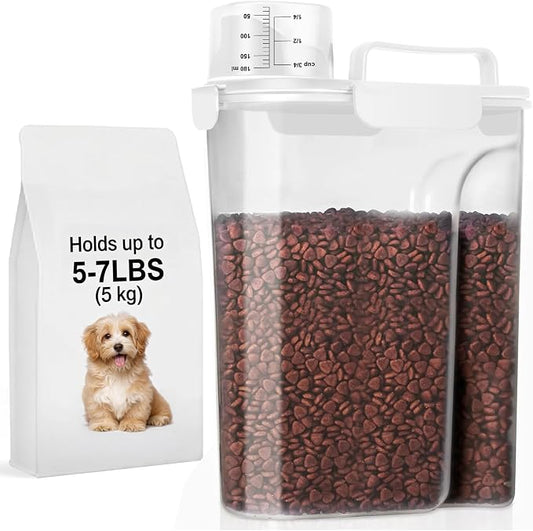 LEAWALK 5-7LBS Plastic Dog Cat Storage Container PBA-free, Pet Food Containers with 4-Buckle Handle Design is Leak-Proof, Easy to Clean and Portable-Whtie by LEAWALK