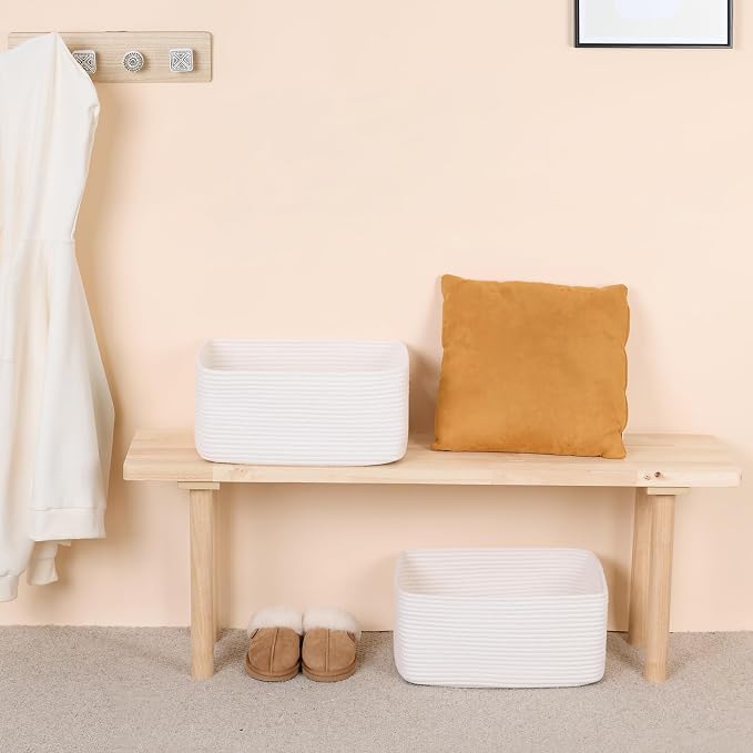 MiniArk Large Storage Baskets for Organizing, 17 x 13 x 7.5” Closet Shelf Baskets for Clothes Blanket Towels, Baby Nursery, Toy Bins Box, Woven Rope Baskets, 4 Packs Off White - Image 6