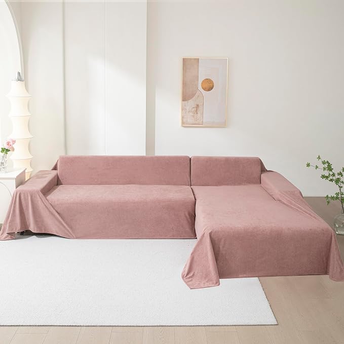MEETSKY Couch Covers for 3 Cushion Couch Sofa Washable Cat Scratch Proof Sectional Couch Covers L Shape Sofa Cover Slipcovers Couch Furniture Protector for Pets Dogs Kids, 91" x 118", Pink - Image 7