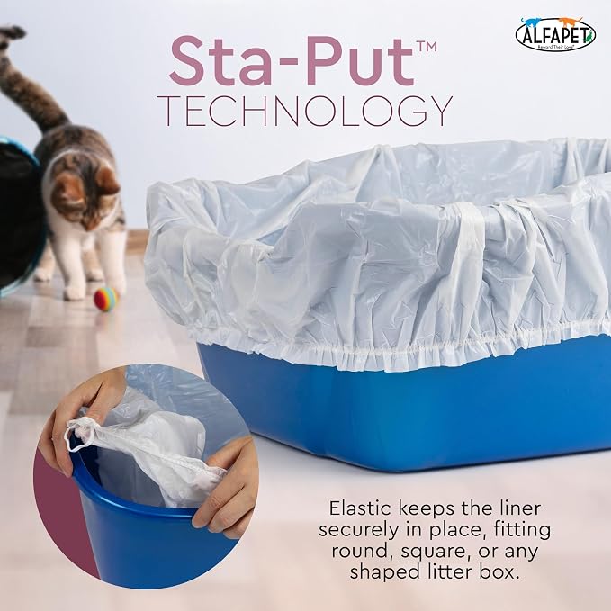 Alfapet Kitty Cat Litter box Disposable, Elastic Liners- 48-count-For Medium and Large, Size Litter Pans- With Sta-Put Technology for Firm, Easy Fit- Quick + Clever Waste Cleaners 4 pack - Image 7