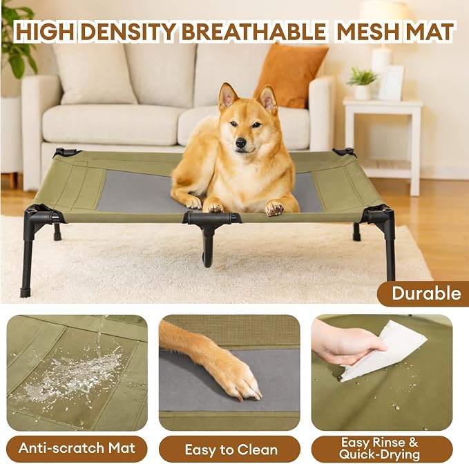 FUNNY FUZZY Elevated Dog Bed with Canopy, Green, X-Large (48"x36"x9") – Outdoor, Raised Pet Cot with UV Protection, Cooling Mesh, Indoor & Outdoor Use, Dog Cot for Large Dogs up to 120 lbs - Image 4