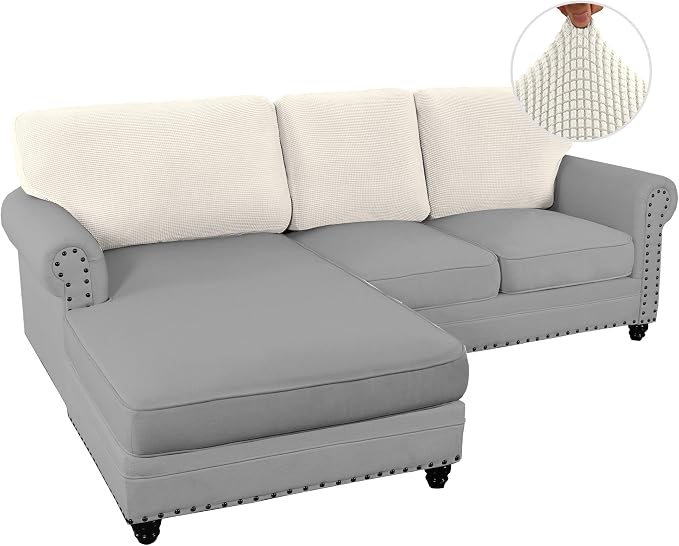 H.VERSAILTEX Backrest Cushion Covers Sectional Couch Back Cushion Covers for Sectional Sofa Set for Both Left/Right Couch (Back Only: 1 Chaise + 2 Sofa, Ivory) - Image 2
