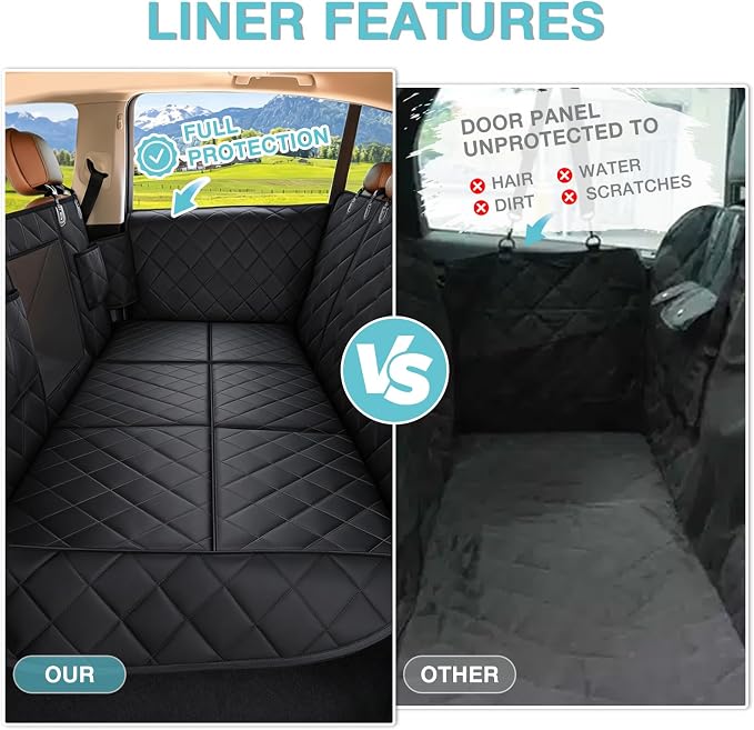 Back Seat Extender for Dogs + 2 Dog Seat Belts, Waterproof Heavy Duty Hard Bottom Car Seat Cover for Dogs with Door Protector Cover & Mesh Window | Dog Hammock for Car Pet Seat Protector for Car/Suv - Image 3