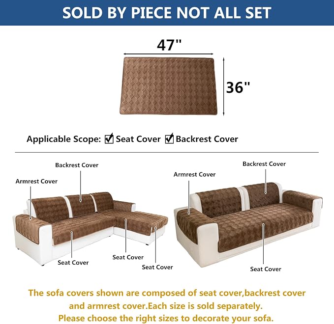 Eismodra Sectional Couch Covers,L Shape Sofa Slipcover Furniture Protector for Dogs Cats Pet Chaise Lounge 3 Cushion Couch Loveseat,Light Brown 36 x 47 inches (Only 1 Piece) - Image 5