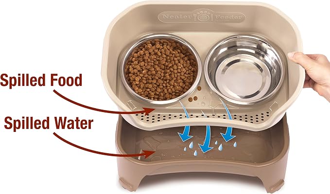Neater Feeder Express Mess Proof Dog Bowls Elevated for Medium and Large Breed – Made in USA – No Spill Raised Slow Feeder Elevated Dog Bowl Stand, Slow Feed Food and Water Bowl Set, Cappuccino - Image 3