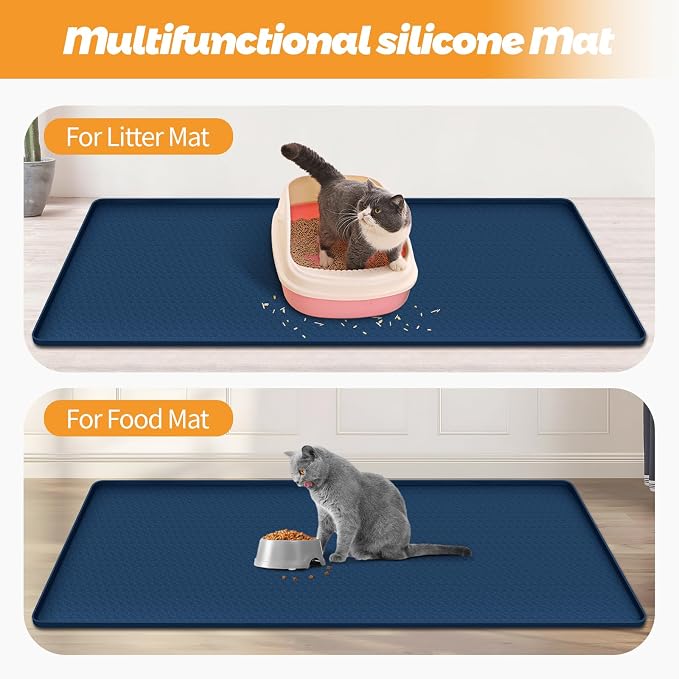 Cat Litter Mat for Litter Box 51"x25.6" Extra Large Silicone Mat, Blue | Waterproof Non-Slip Litter Box Mat with Raised Edges, Cat Litter Trapping Mat for Pet, Cat Litter Rug for Floor - Image 6