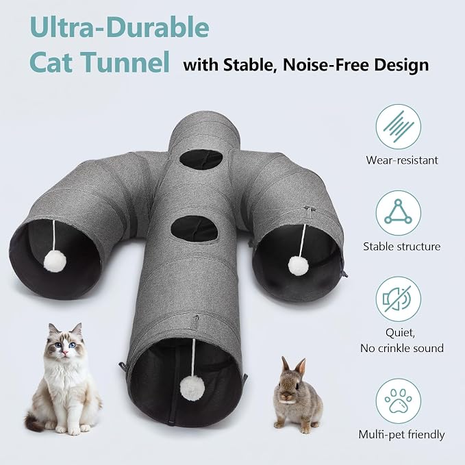 Ownpets Cat Tunnel Sturdy Oxford Fabric Cat Tunnel Toy, Cactus Shape Collapsible Cat Tunnels for Indoor Cats,Interactive Peek Hole Pet Tunnel Tube with Cat Wand Toy - Image 3