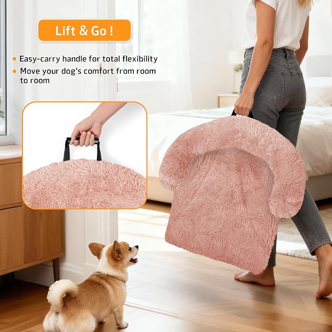 GGIB Calming Dog Bed Fluffy Plush Dog Mat for Furniture Protector with Removable Washable Cover for Large Medium Small Dogs and Cats (Medium, Pink) - Image 3