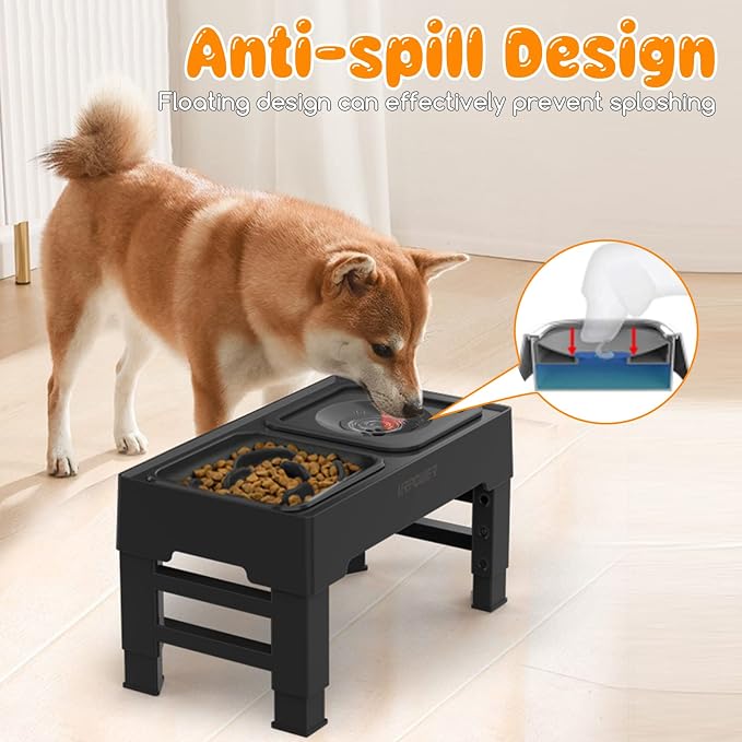 URPOWER 2-in-1 Elevated Slow Feeder Dog Bowls with No-Spill Water Bowl | 4 Height-Adjustable Raised Dog Bowls, Non-Slip Food and Water Bowls with Stand for Small, Medium, Large Dogs, Cats and Pets - Image 5