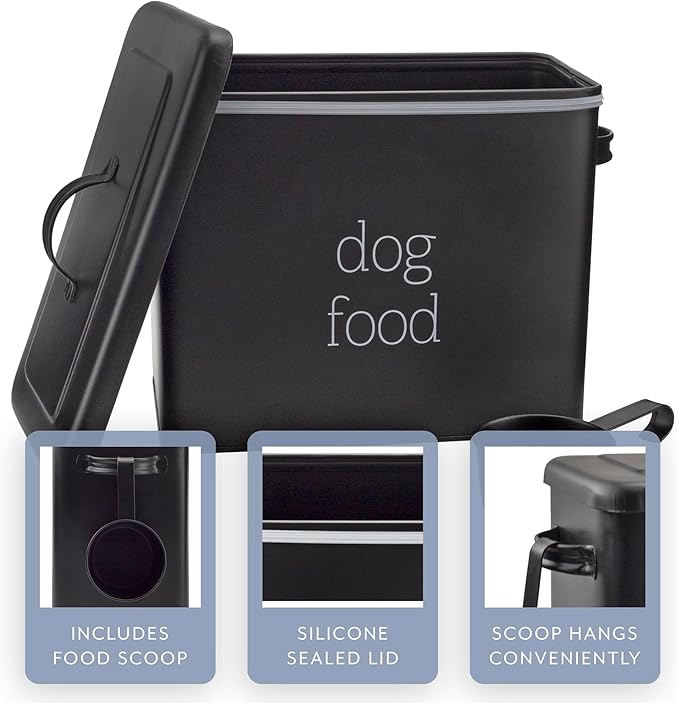 AuldHome Design Retro Dog Food Canister (Black); Modern Farmhouse Style Storage Bin for Pet Food - Image 3