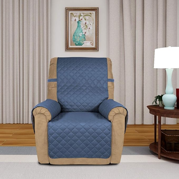 PureFit Reversible Recliner Chair Covers Couch Covers for Dogs, 19 in | Dark Blue/Light Blue, Water Resistant Couch Protector, Washable Pet Couch Cover with Non Slip and Elastic Straps For Kids - Image 2