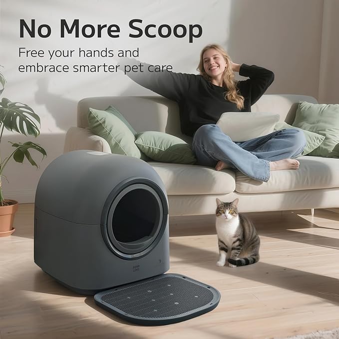 Self Cleaning Cat Litter Box Automatic HHOLOVE with 360 Safety Sensors, Odor Control, Real-Time Health & Weight Monitor, Ultra-Quiet, 60L Large Capacity for Multiple Cats, 2026 Ver. Midnight Grey - Image 2