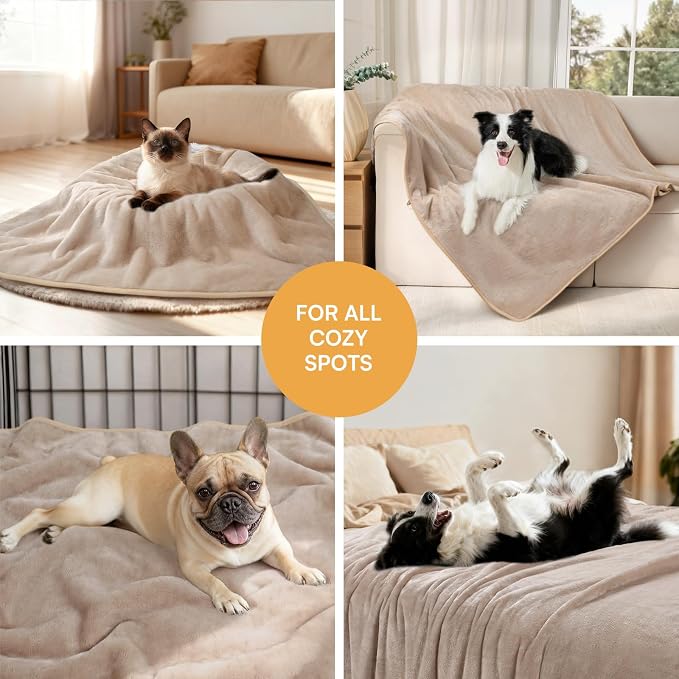 Luciphia Waterproof Pet Blanket, Liquid Pee Proof Dog Blanket for Sofa Bed Couch, Reversible Sherpa Fleece Furniture Protector Cover for Small Medium Large Dogs Cats, Khaki+Beige Large（65" x 57"） - Image 6