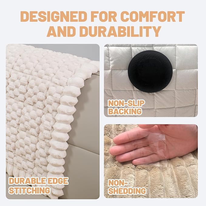 Couch Cover for Dogs Washable,Non Slip Fuzzy Durable Pet Friendly Cozy | Soft Slipcovers for 3 Cushion Sofa Cover,Plush Thick Protector Fits Mat Bed Leather & Fabric Couches (Beige 27.6"x59") - Image 2
