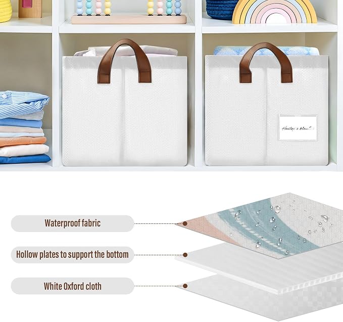 You Are Amazing Quoted Rainbow Positive Baby Storage Basket with Labels&Handles Rectangular Nursery Storage Bins Collapsible Shelf Organizer Baskets for Kids Books Cloth Gift Basket Toys Laundry, 2 PC - Image 5
