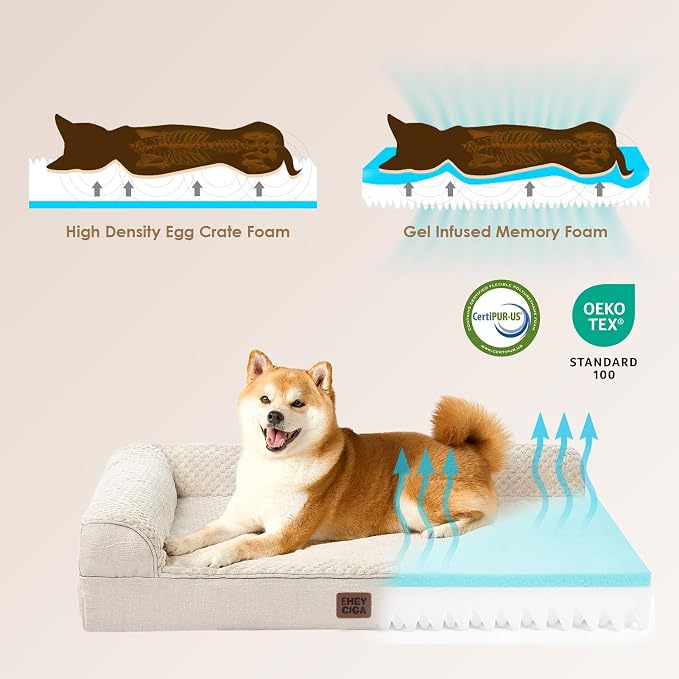 EHEYCIGA Large Dog Bed Memory Foam for Crate, Orthopedic Dog Bed Large Size Dogs with Washable Removable Cover, Waterproof Pet Sofa Couch with Nonskid Bottom, 35x22x6, Beige - Image 4