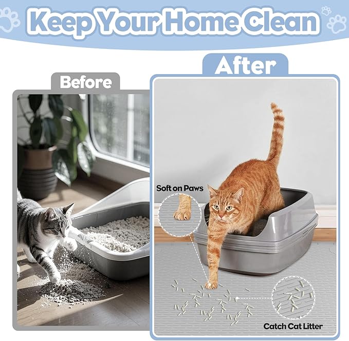 Silicone Cat Litter Mat for Litter Box 40”x28” Large Cat Mat, Light Grey | Waterproof, Non-Slip, Leak-Proof Rug Mat with Lip, Easy to Clean, Extra Large Litter Catcher Mat for Floor - Image 2