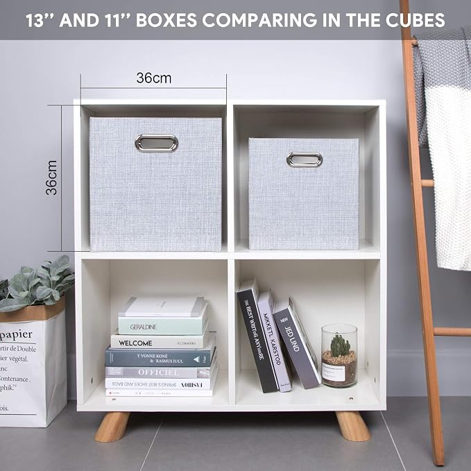 Posprica 3X Thicker Fabric Storage Cubes 13 inch Collapsible Storage Bins for Organization, Cubby Storage Baskets for Organizing Shelf Cabinet Bookcase Boxes, Set of 4, Silver Grey - Image 7