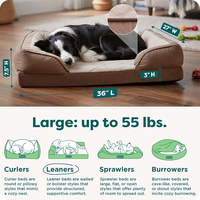 Furhaven Orthopedic Dog Bed for Large/Medium Dogs w/ Removable Bolsters & Washable Cover, For Dogs Up to 55 lbs - Plush & Velvet Waves Perfect Comfort Sofa - Brownstone, Large - Image 3