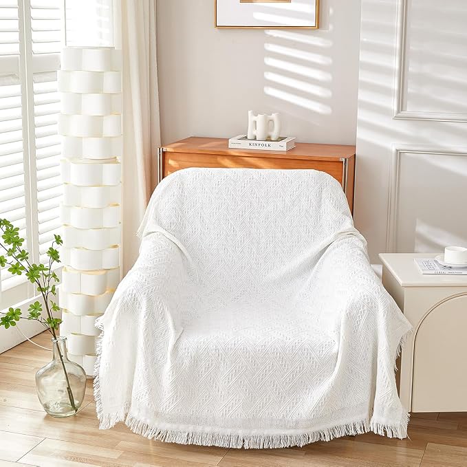 AIVIA Armless Loveseat Cover Sheet Blanket, Anti Slip Throw Cushion Covers for 2 Seater Armless Couches, Love-Seat Furniture Decor Slipcovers Protector for Dogs Cats (71” x 91” White) by AIVIAChairCouchSofaCoverThrowBlanket