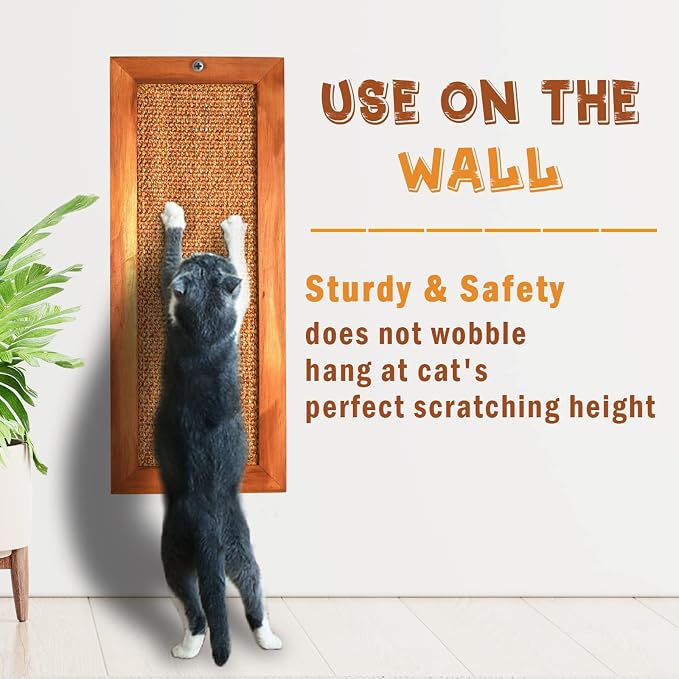 Cat Scratching Post - 2 PCS, Wooden Sisal Cats Wall Scratcher, Floor or Wall Mounted Vertical Cat Scratch Pad for Indoor Cats Adults or Kittens, Cat Wall Furniture Protector - Image 4