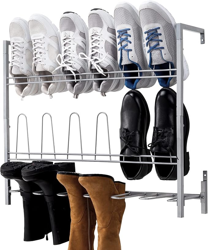 MyGift Wall Mounted Silver Metal Shoe & Boot Rack Organizer, 9 Pairs | Vertical footwear storage keeps shoes and boots neatly organized while maximizing floor space in closets, mudrooms, and entry by MyGiftHome