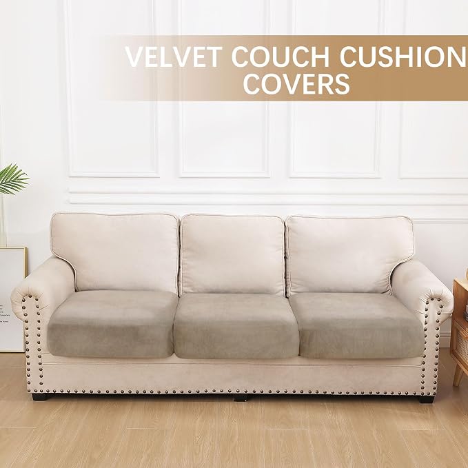 hyha Velvet Couch Cushion Covers, Sofa Covers for 3 Cushion Couch Washable | Soft Plush Sofa Slipcover, Elastic Bottom, Non-Slip Wear Resistant Furniture Protector, Ideal For Pets & Kids, 3 Pcs - Image 5