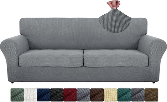 MAXIJIN 3 Piece Couch Covers for 2 Cushion Couch Super Stretch loveseat Sofa Cover for Dogs Pet Proof Furniture Protector Non Slip Magic Couch Slipcover Washable (71"-91", Light Gray) by MAXIJIN