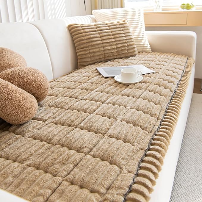 vctops Striped Couch Cover Super Soft Corduroy Sectional Sofa Cover Washable Non Slip Sofa Slipcover Furniture Protector for Kid Dog Pet,1 Piece (Coffee,35"x94") by vctops