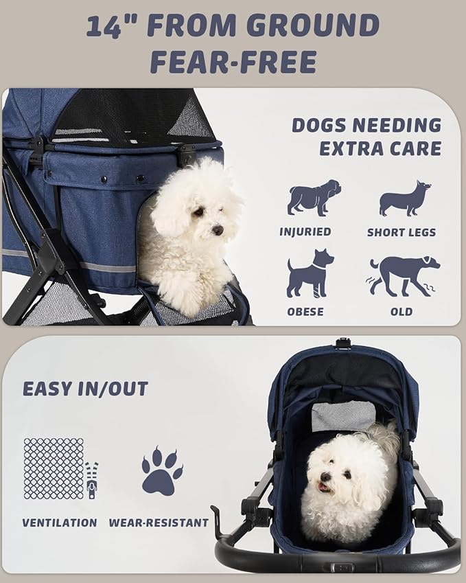 HITTITE Pet Stroller with Weatherproof Cover, All-Terrain 4-Wheel Cat & Dog Stroller with Adjustable Canopy, Foldable Dog Strollers with Storage Basket for Small to Medium Dogs Up to 55 lbs.