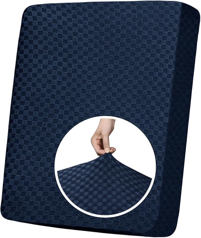 YEMYHOM Stretch Individual Cushion Covers Sofa Chair Seat Cushion Slipcovers Soft Couch Cover Replacement Large Checkered Furniture Protector with Elastic Bottom (1 Pc Cushion Cover, Navy) by YEMYHOM