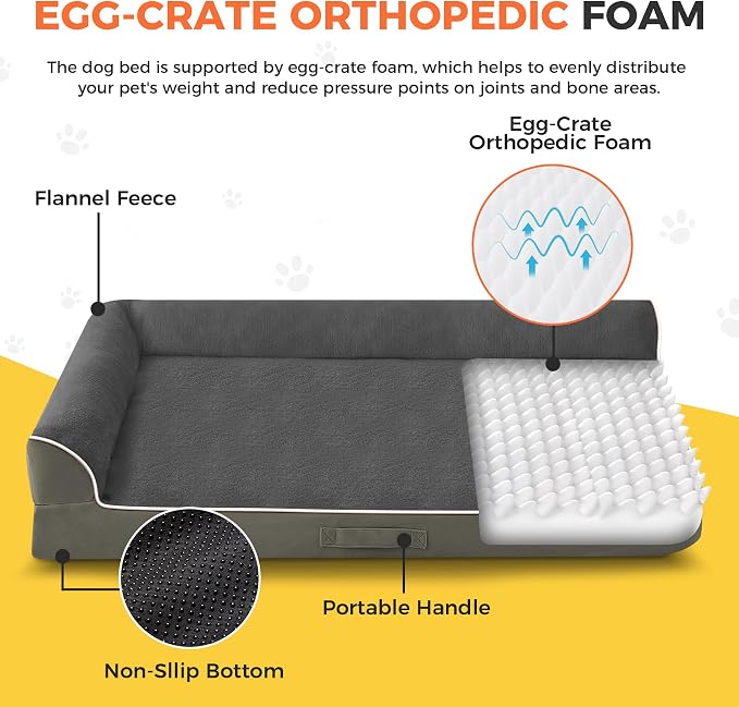 Dog Bed Large Sized Dogs, XL Orthopedic Dog Bed for Large Dogs 42"x30"x7.5", Waterproof Pet Bed with Washable Removable Cover, L-Shaped Pet Couch with Portable Handle, Olive Green - Image 2
