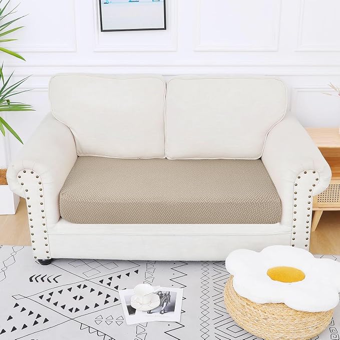 Smiry Waterproof Couch Cushion Covers, Non Slip Seat Cushion Covers | Stretch Jacquard Sectional Sofa Slipcover, Washable Elastic Furniture Protector for Pets, Kid, Medium, Camel - Image 5