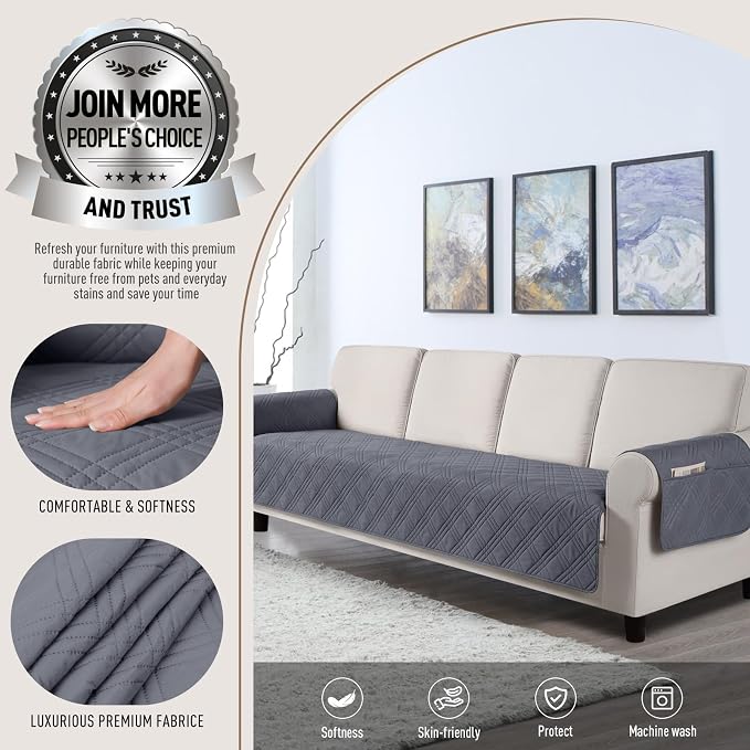 TAOCOCO Waterproof Oversized Couch Covers for Pets Dogs with Non Slip Backing, Sofa Seat Covers with Pocket for 4 Cushion Couch Washable Dog Couch Protector Sofa Slipcovers(Oversized Sofa, Dark Grey) - Image 2