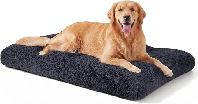 JOEJOY Large Dog Bed Crate Pad, Deluxe Plush Washable Dog Beds Fulffy Soft Kennel Pad Anti-Slip Pet Sleeping Mat for Extra Large Medium Small Dogs, 40" x 27", Dark Grey by JOEJOY