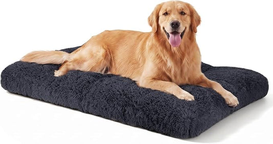 JOEJOY Large Dog Bed Crate Pad, Deluxe Plush Washable Dog Beds Fulffy Soft Kennel Pad Anti-Slip Pet Sleeping Mat for Extra Large Medium Small Dogs, 40" x 27", Dark Grey by JOEJOY
