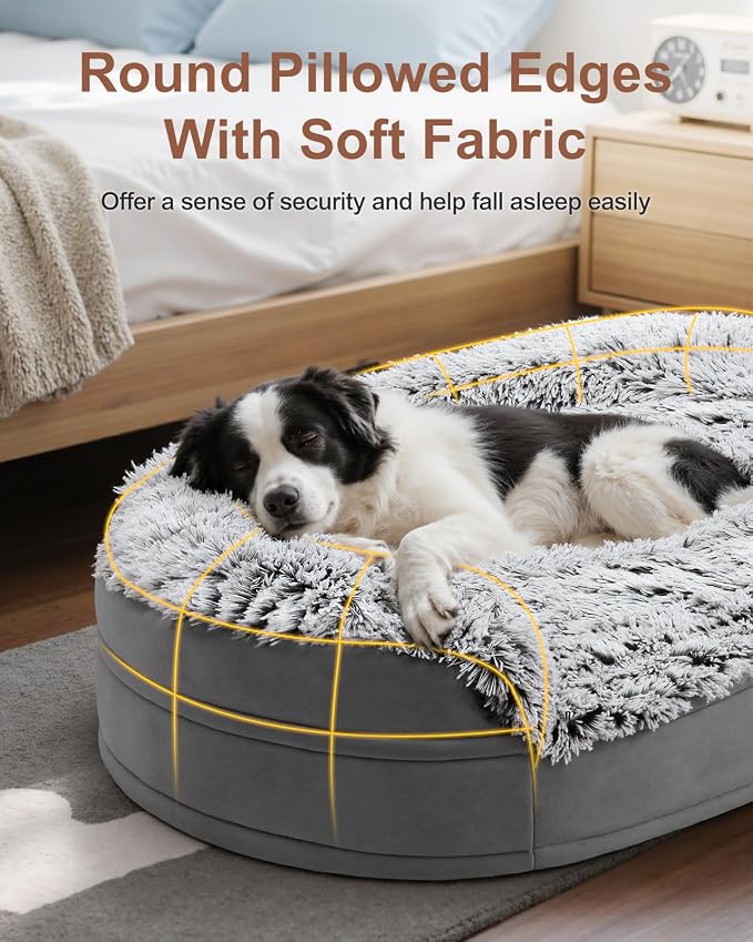 iweepet Fluffy Calming Jumbo Orthopedic Dog Beds for Extra Large Dogs, Supportive Dog Sofa Bed with 3.7 inch 28D Egg-Crate Foam, Removable Washable Plush Cover, Waterproof Lining, 48’’,Grey - Image 2