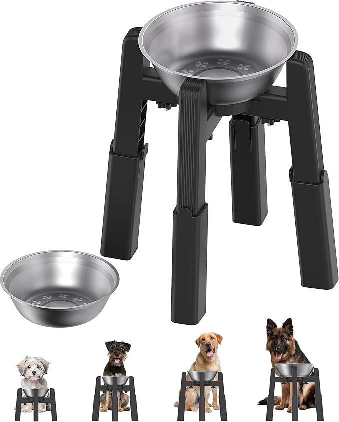 CZPET Elevated Dog Bowl, Raised Dog Bowl Stand with Stainless Steel Bowl | Elevated Pet Water & Food Bowl for Medium Dogs, Stable and Anti-Slip Raised Bowl by CZPET