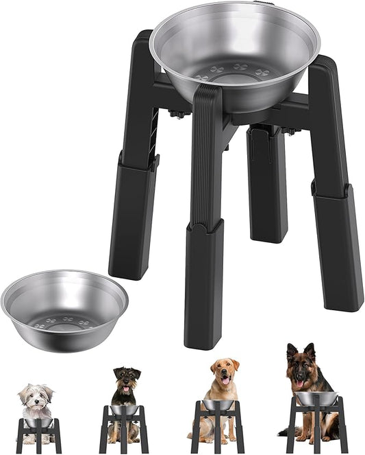 CZPET Elevated Dog Bowl, Raised Dog Bowl Stand with Stainless Steel Bowl | Elevated Pet Water & Food Bowl for Medium Dogs, Stable and Anti-Slip Raised Bowl by CZPET