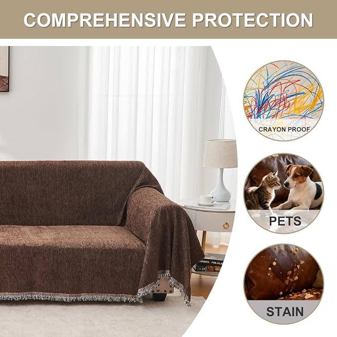 Loveseat Cover for Washable Sectional L Shape Couch Covers, Coffee | Couch Covers Protector with Tassel Sofa Slipcover for Pet & Kid Friendly - Image 5