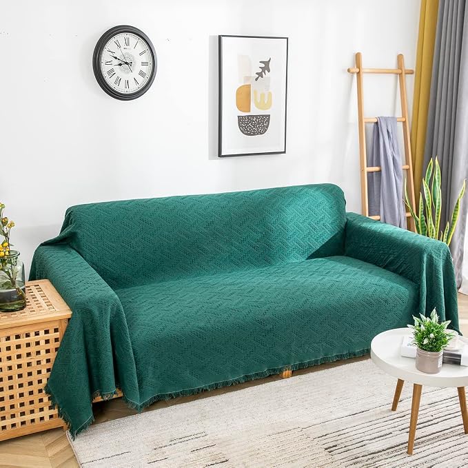 AIVIA Couch Cover Sheet Blanket, Oversized Covers for 3-4 Cushion High Backrest Sofa, Extra Large Furniture Decoration Sofa Slipcovers, L Shape U-Shaped Sectional Protector, Blackish Green 91"x134" - Image 5
