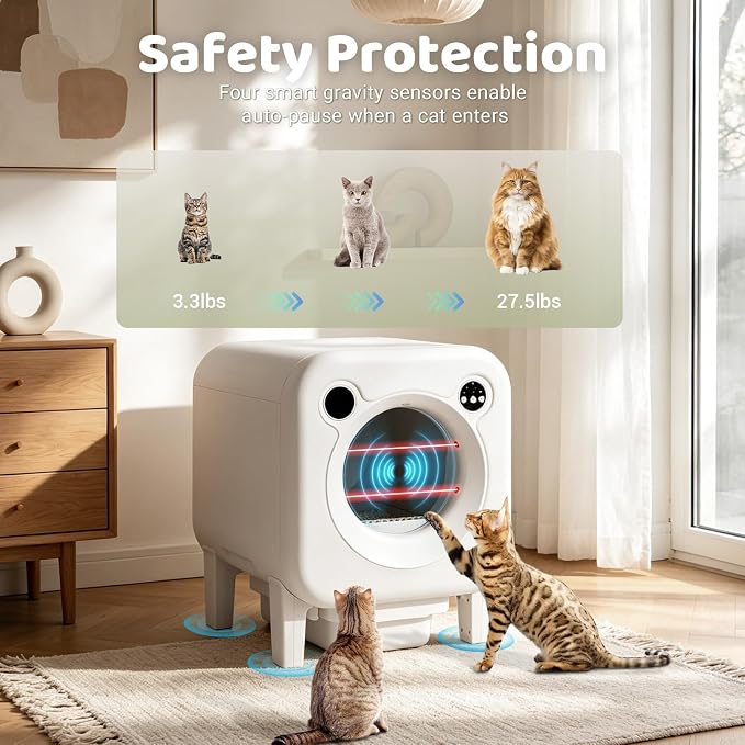 Self Cleaning Litter Box, 4 in 1 Security-System Automatic Robot | 75L+12L Extra Large Space, Multiple Cats, APP Control, 1 Cat Litter-Mat, 3 Rolls Cats Waste Bag Liners - Image 3