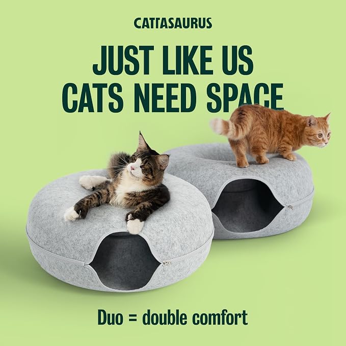 Cattasaurus Peekaboo Cat Cave Duo Jumbo Set, Extra Spacious Cat Donut for Multiple & Large Kitty 15+ lbs, Scratch Detachable Cat Beds for Indoor Cats, Washable Cat Tunnel Bed, Best Kitten Toys - Image 5