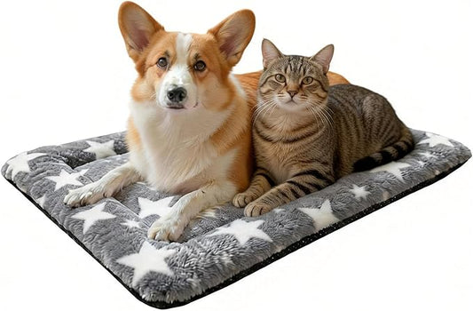Washable Dog Bed Mat With Anti-Slip Bottom, Deluxe Plush Memory Foam Crate Pad & Waterproof Outdoor Kennel Mat For Dogs & Cats-Durable Crates Beds, Large Medium Small Puppy Size 24" x 18",Gray by Unknown
