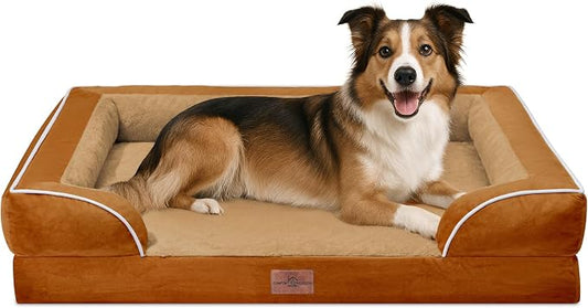Comfort Expression Orthopedic Dog Beds for Large Sized Dog with Bolster | Waterproof Dog Couch Bed with Washable Cover & Non-Slip Bottom, Supportive Egg Crate Foam Large Pet Bed, 38x25 Inch by ComfortExpression