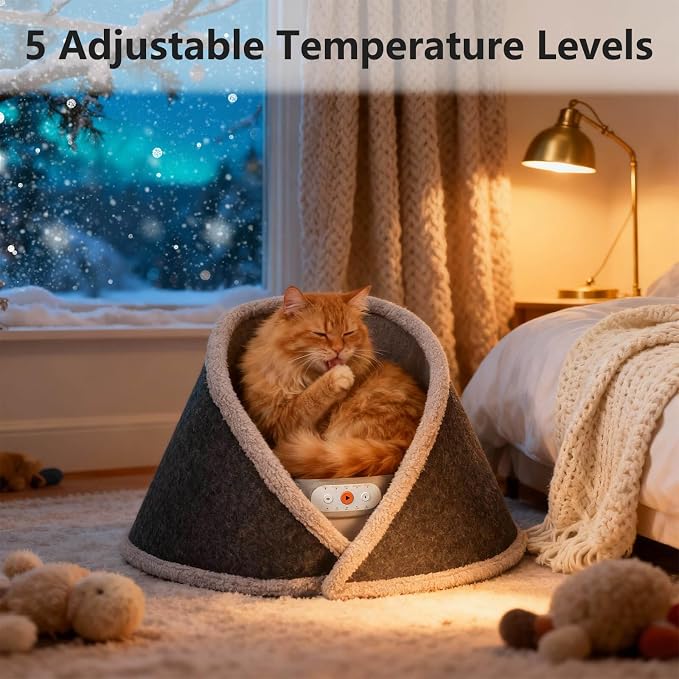 Heated & Cooling Cat Bed with 5 White Noise Modes, Cat Cave Bed with Mat Smart Temperature Control, Indoor Cozy Bed for Small and Medium Cats - Image 5