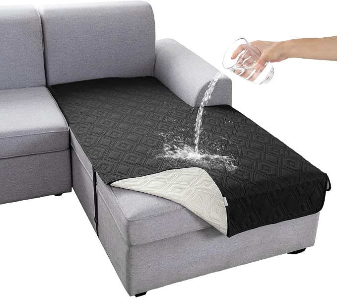 Genina 100% Waterproof Sectional Couch Covers for L Shaped Chaise Lounge Right, Anti-Slip Sectional Cover Furniture Protector Couch Cover for Dogs Pets, 1 Piece (Black, Right Chaise Cover) by Genina