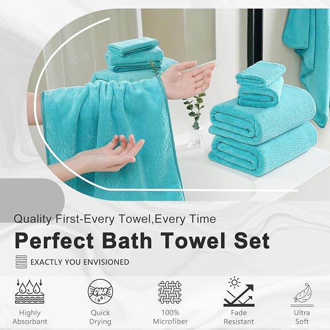 4 Piece Extra Large Bath Towel 35"x70" Oversized Bath Sheet Bath Towel Set for Bathroom Ultra Soft Cozy Highly Absorbent Quick Dry Bathroom Towel for Spa Gym Hotel,Shower Towel for Daily Use,Aqua Teal - Image 7