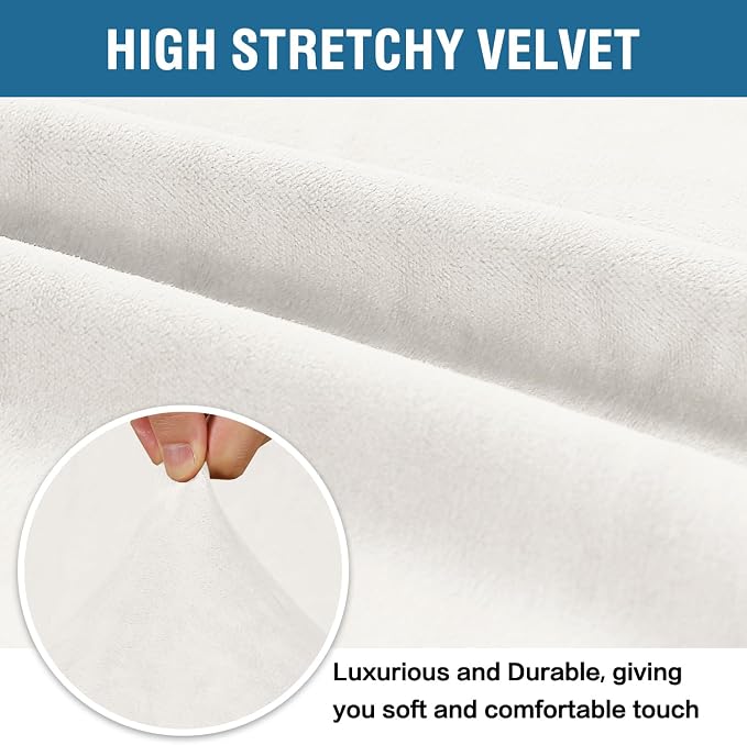 H.VERSAILTEX Velvet Stretch Individual Couch Cushion Cover Plush Slipcover for Loveseat Sofa Furniture Protector Seat Cover (1 Piece Loveseat Cushion Cover, Porcelain White) - Image 5